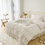 Ruffle Duvet Cover Queen Size,100% Washed Microfiber 3pcs Bedding Duvet Cover Set