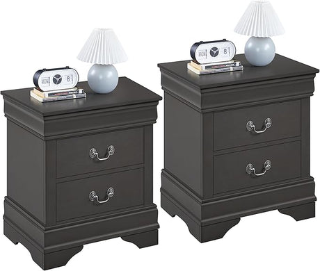 Fully-Assembled Nightstand with Drawers, Classic 2-Drawer Nightstand Large Bedside