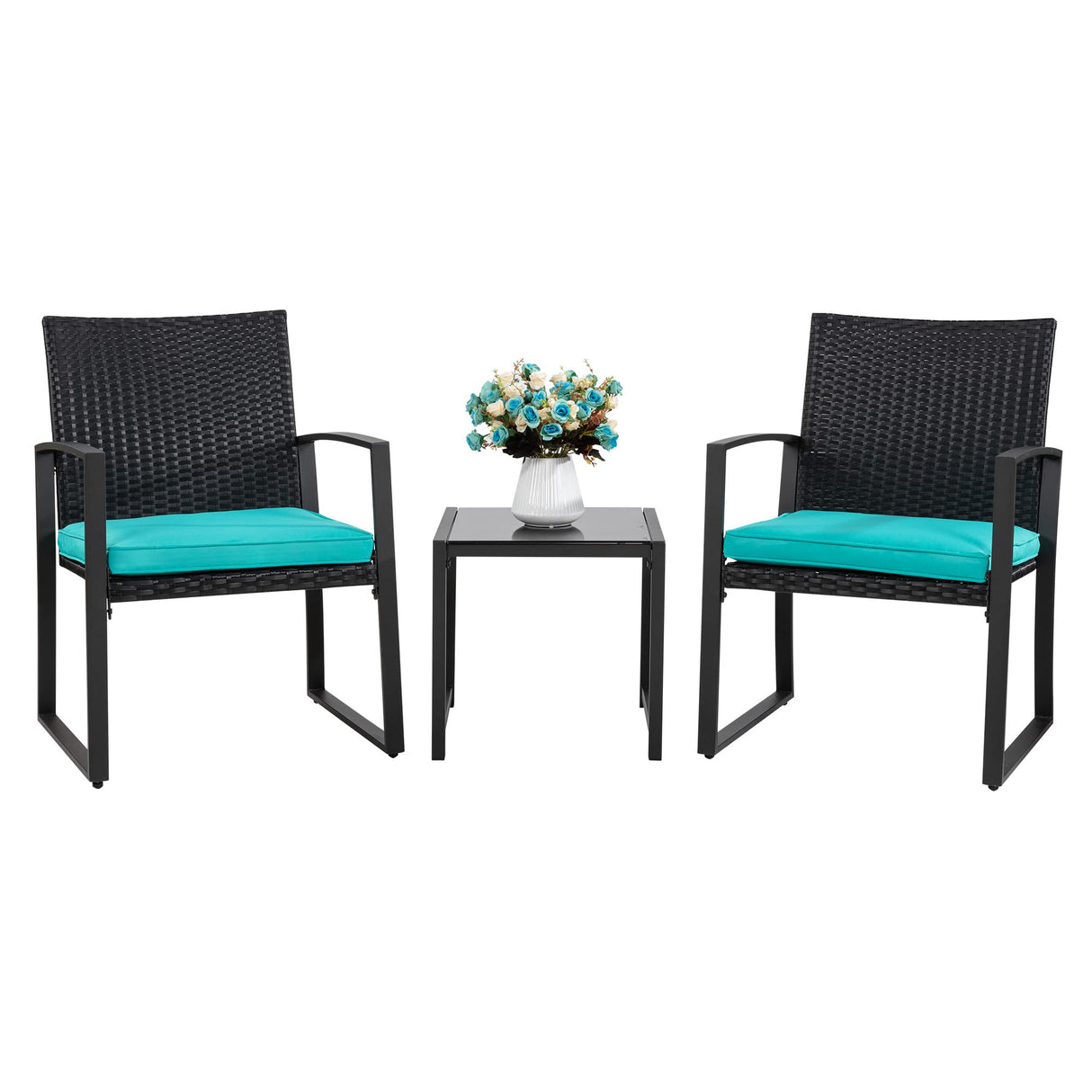 3 Pieces Outdoor Patio Furniture Set, Modern Wicker Bistro Set, Conversation Rattan Chair