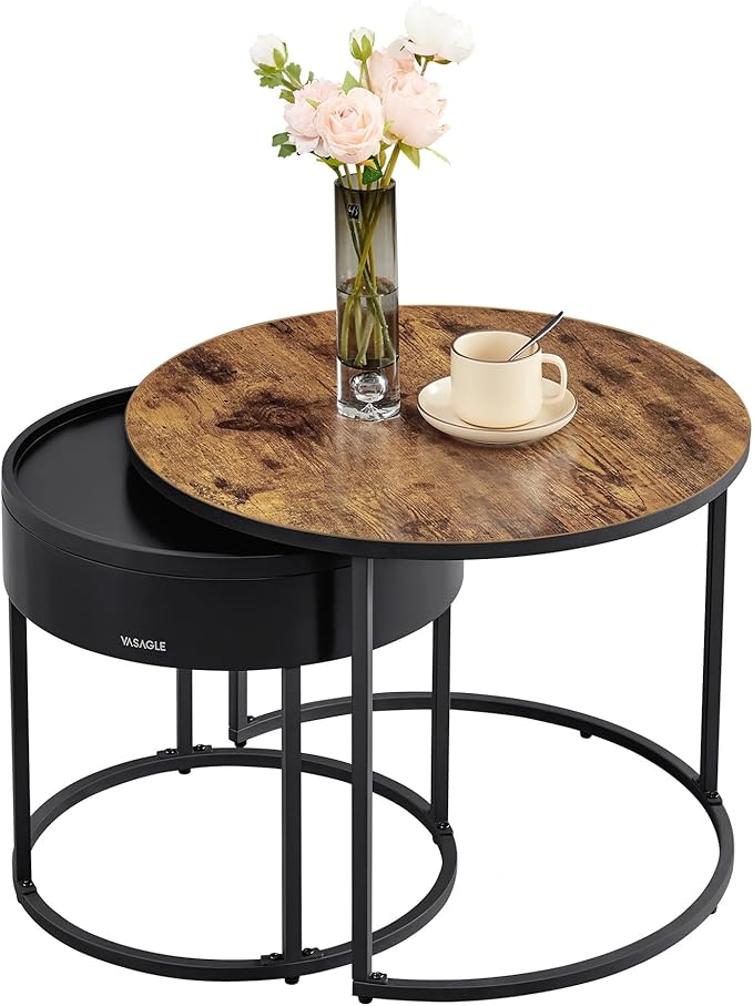 Round Coffee Tables, Set of 2 Nesting Tables, Modern Round Side Tables