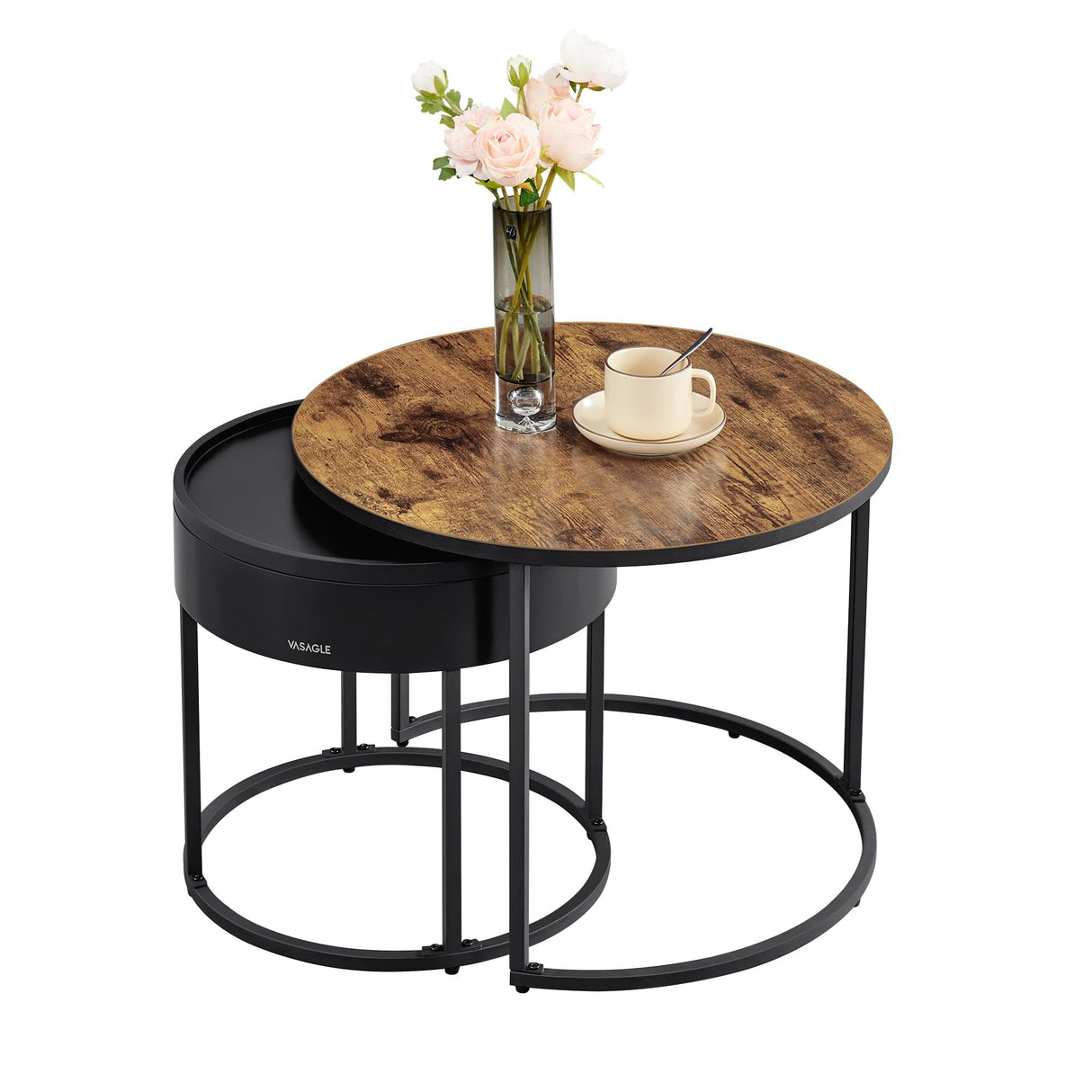 Round Coffee Tables, Set of 2 Nesting Tables, Modern Round Side Tables