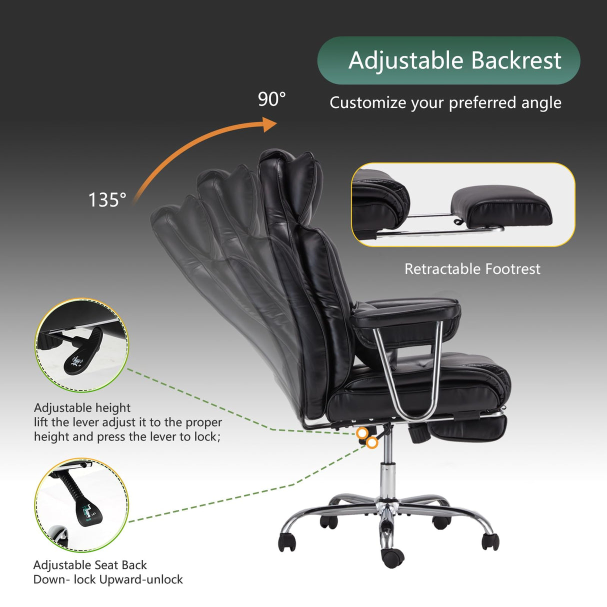 Big and Tall Office Chair with Foot Rest Comfortable Executive Reclining Office Chair