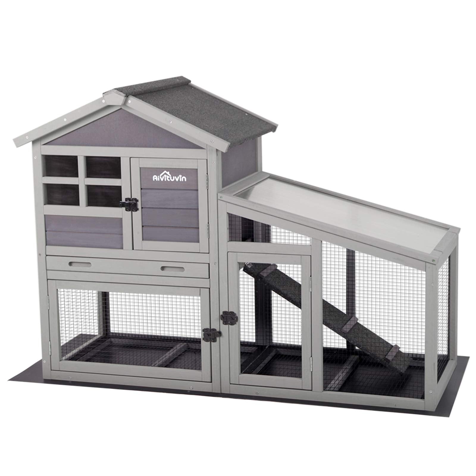 BunnyHaven Rabbit Hutch – Leakproof Tray, UV Roof & Chew Toy Included