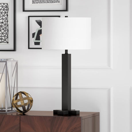 27.25" Tall Table Lamp with Fabric Shade in Blackened Bronze/White