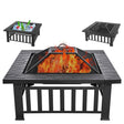 Panovue Multifunctional Fire Pit Table 32 inch Square Metal Firepit Stove Backyard Patio Garden Fireplace for Camping, Outdoor Heating, Bonfire and Picnic - Bircata