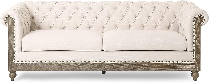 Upholstered Chesterfield Sofa, Classic Retro 3 Seater Rolled Arm Couch for Living Room Bedroom