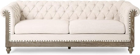 Upholstered Chesterfield Sofa, Classic Retro 3 Seater Rolled Arm Couch for Living Room Bedroom