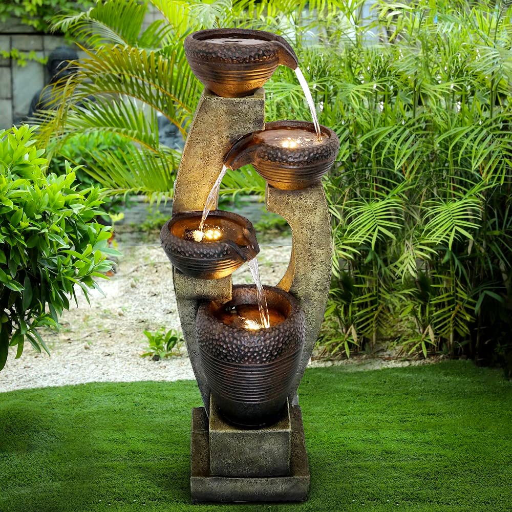 40” H Modern Outdoor Fountain - 4 Crocks Outdoor Garden Fountains