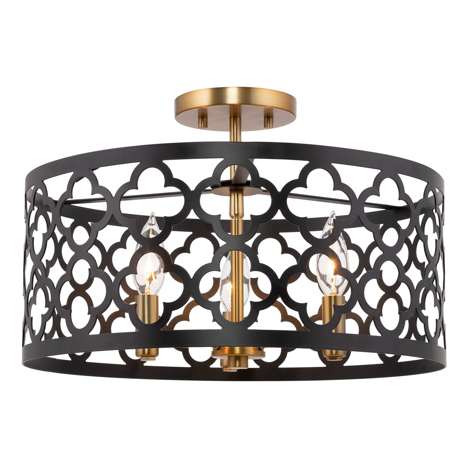 Sutton 16" 3-Light Modern Semi-Flush Mount Ceiling Light, Metal Drum Shade