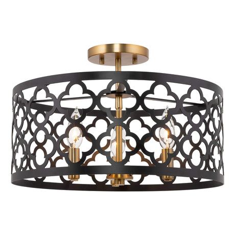 Sutton 16" 3-Light Modern Semi-Flush Mount Ceiling Light, Metal Drum Shade