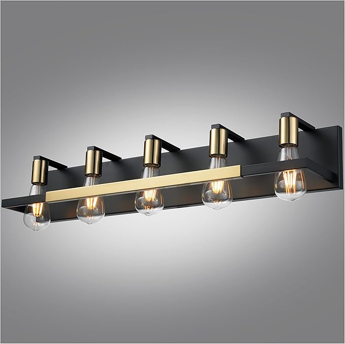 6 Light Bathroom Vanity Light Fixture Over Mirror, Black and Gold Vanity Lighting 6 Bulb