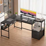 69 inch L Shaped Computer Desk, Corner Desk with Drawers and Power Outlet