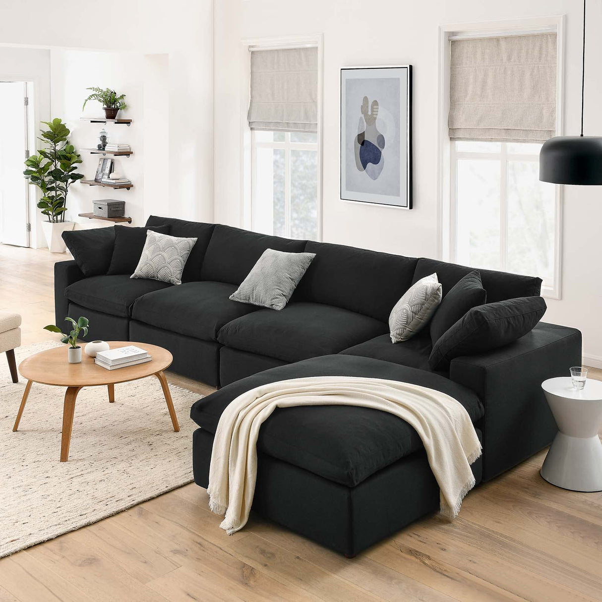 Commix Modular Sofa, Extra Large Reclining Sectional, Black Fabric