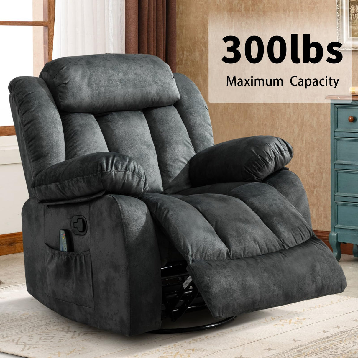 Massage Swivel Rocker Recliner Chair with Heat and Vibration, 360 Degree Swivel Manual