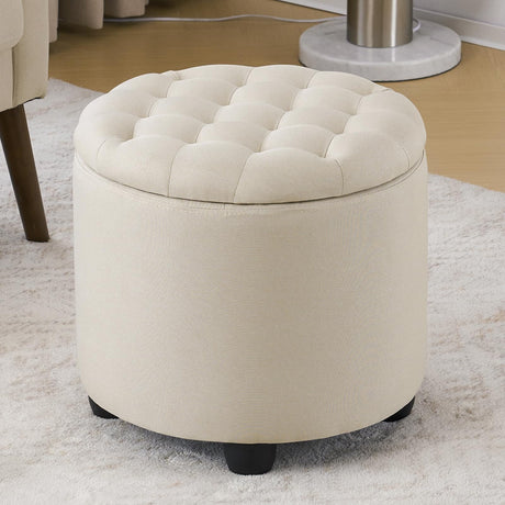 Modern Round Storage Ottoman,Button Tufted Ottoman Foot Stools Ottoman Footstool