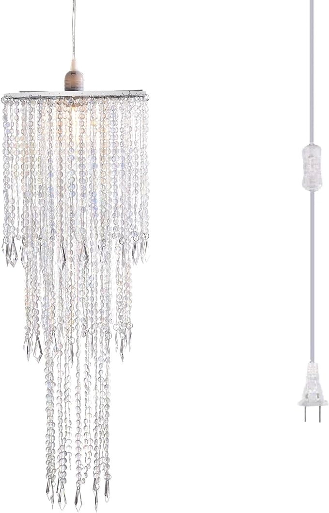 Modern Chrome Beaded Hanging Chandelier (W10.25 x H20”)