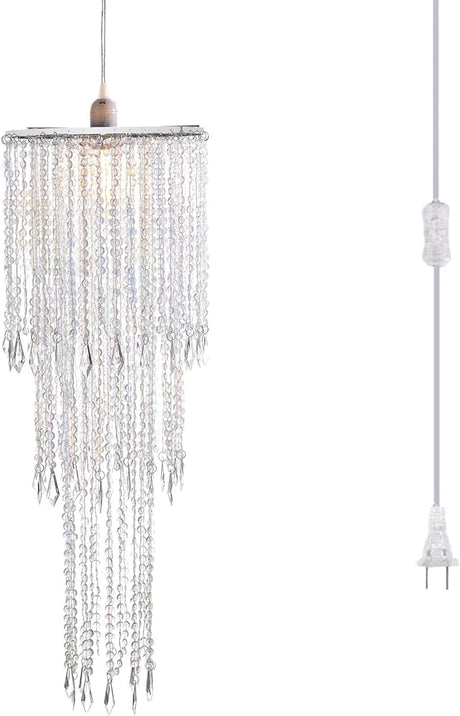 Modern Chrome Beaded Hanging Chandelier (W10.25 x H20”)