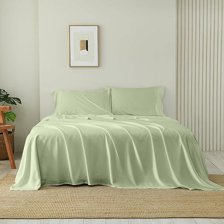 100% Viscose Derived from Bamboo Sheets Queen Size, Cooling 16" Deep Pocket Sheets for Queen Size Bed Sheets