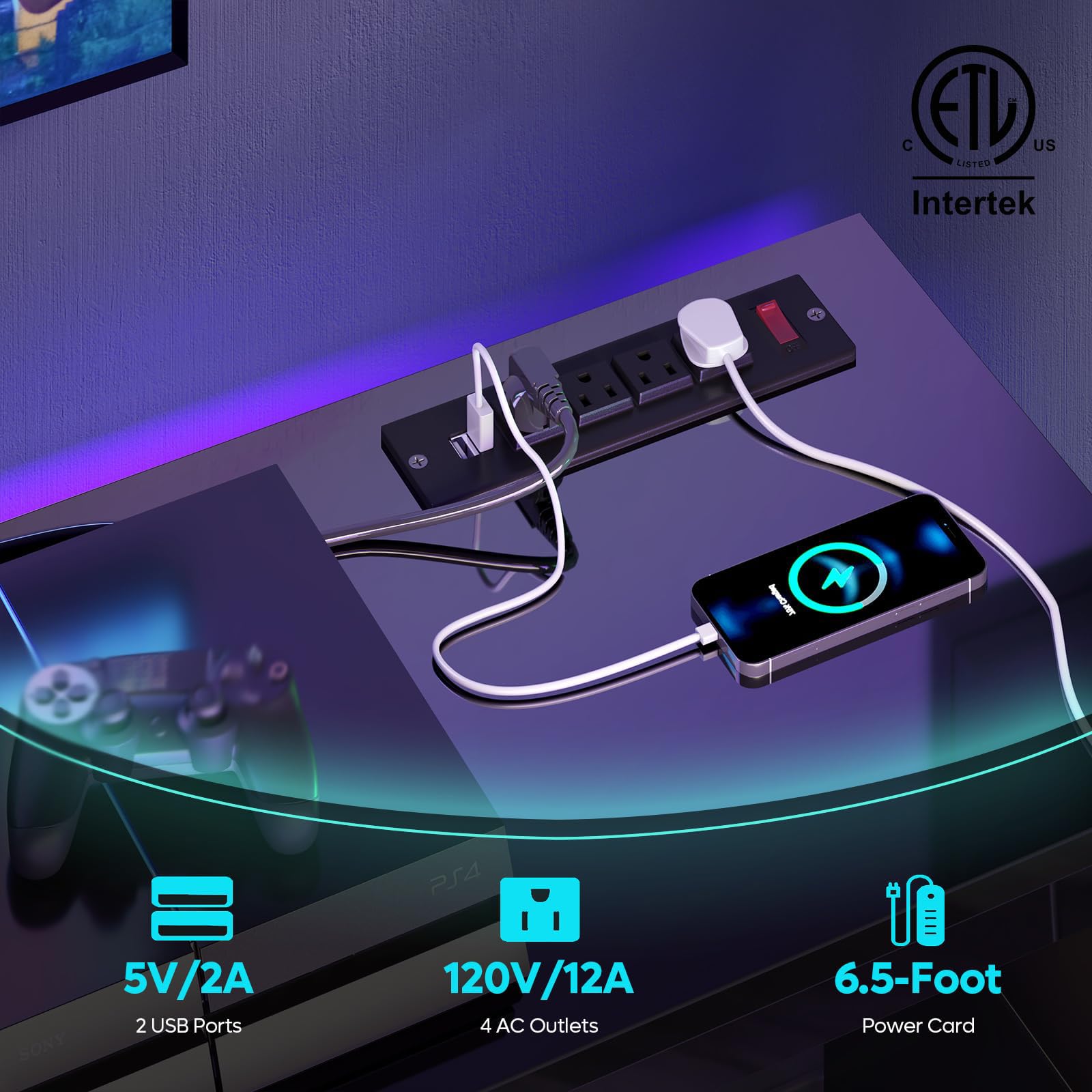 LED TV Stand for 55-65 Inch TVs with Power Outlets