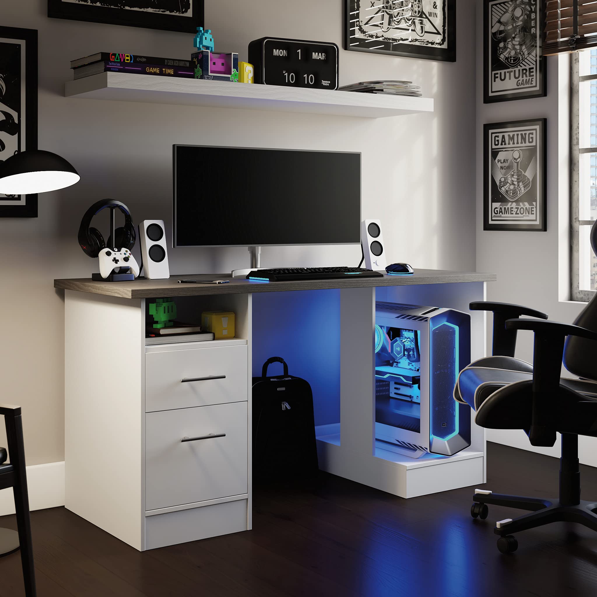 Miscellaneous Office Gaming Desk, L: 59.06" x W: 23.47" x H: 29.96", White finish