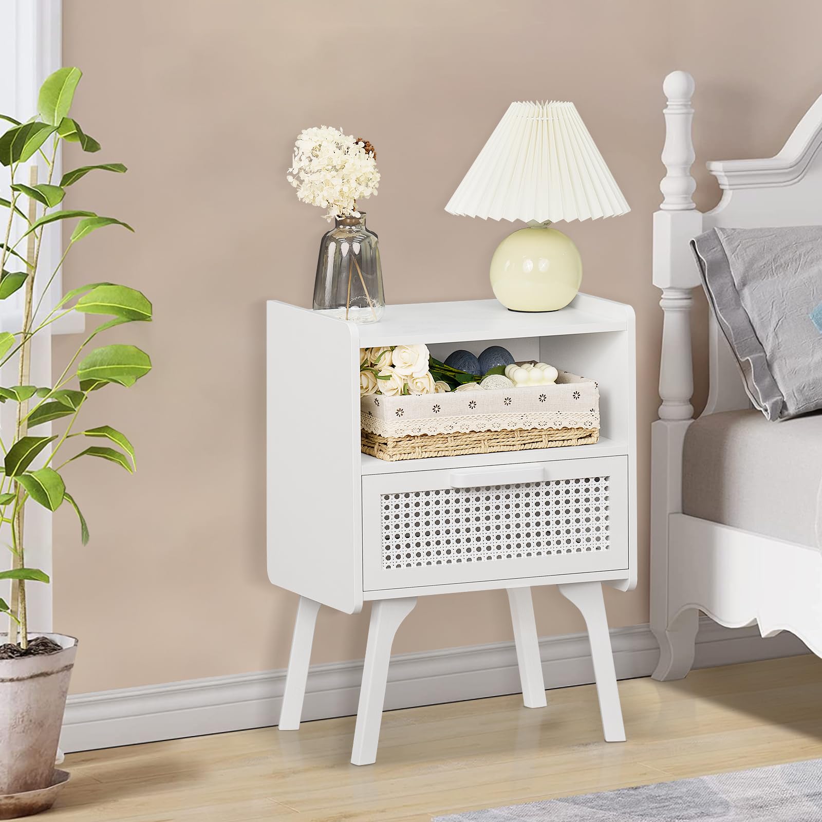 Rattan Nightstands Set of 2, Side Table