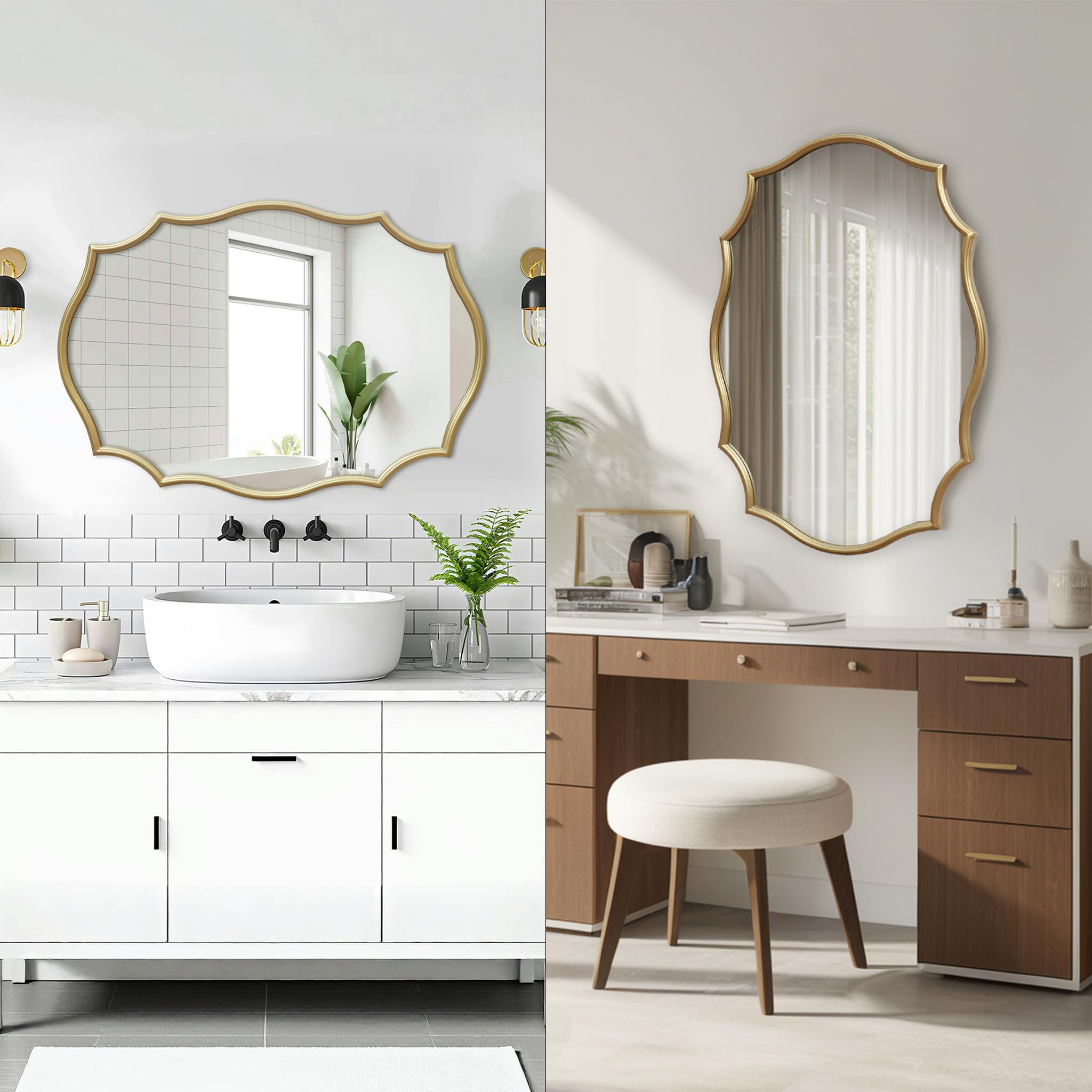 Gold Oval Wall Mirror 24x34 Inch Scalloped Edge