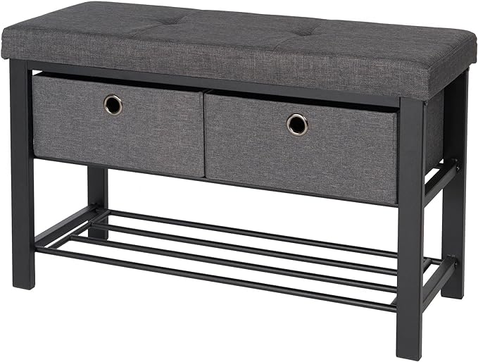 Shoe Storage Bench with Cushion Double Seat Shoe Rack Bench