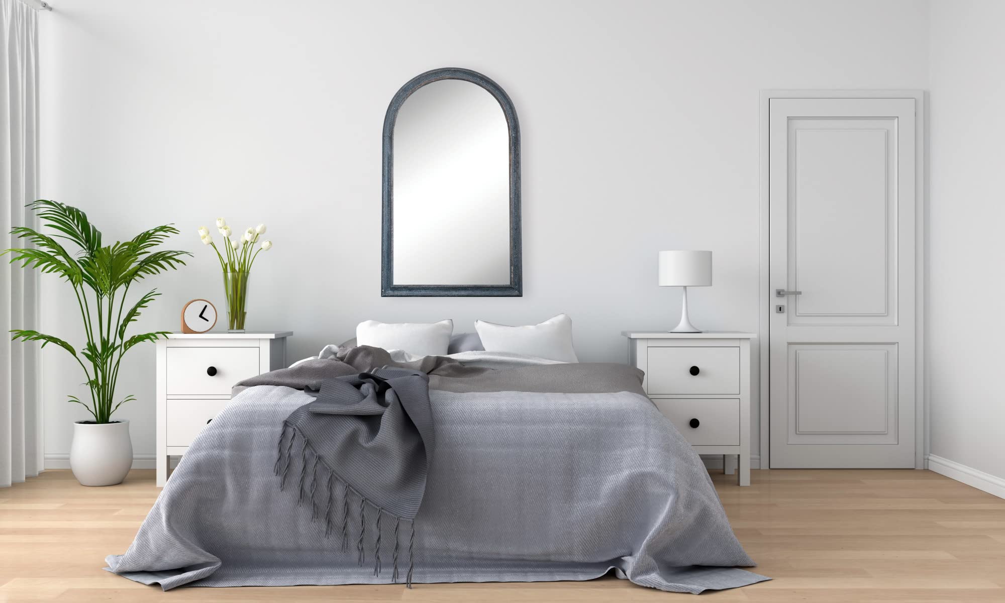 Distressed Black Wood Framed Wall Mirror