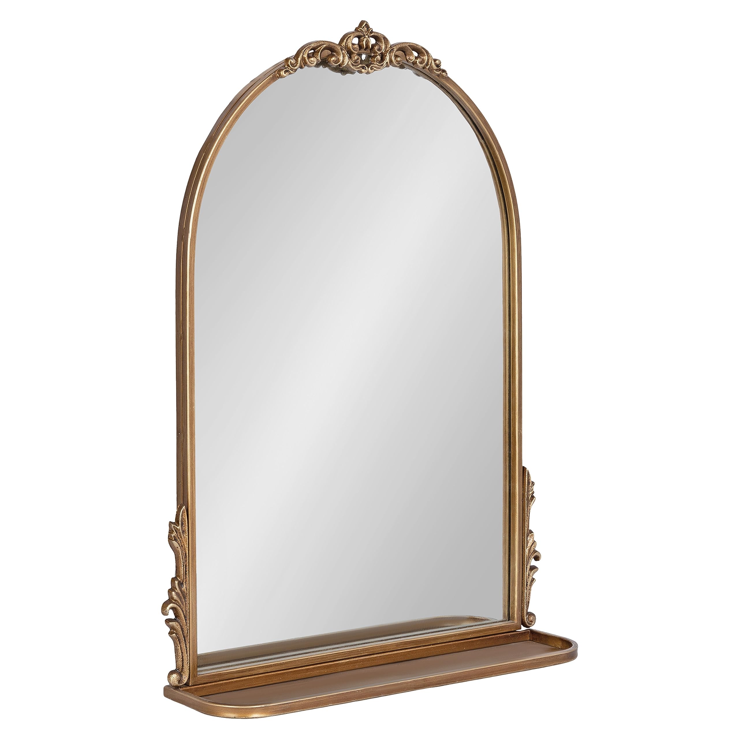 Myrcelle Traditional Arched Mirror with Shelf; 21 x 28; Antique Gold