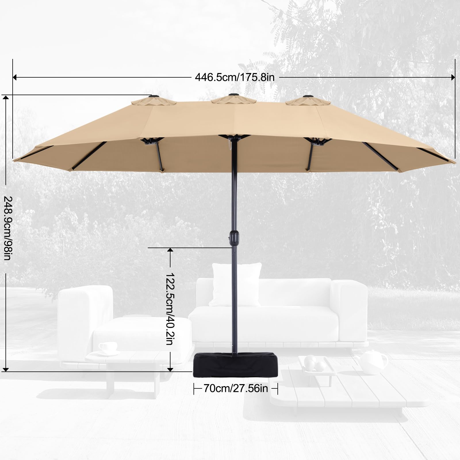 Patio Outdoor Umbrella,15FT Double Sided Large Umbrella,Including Umbrella Base