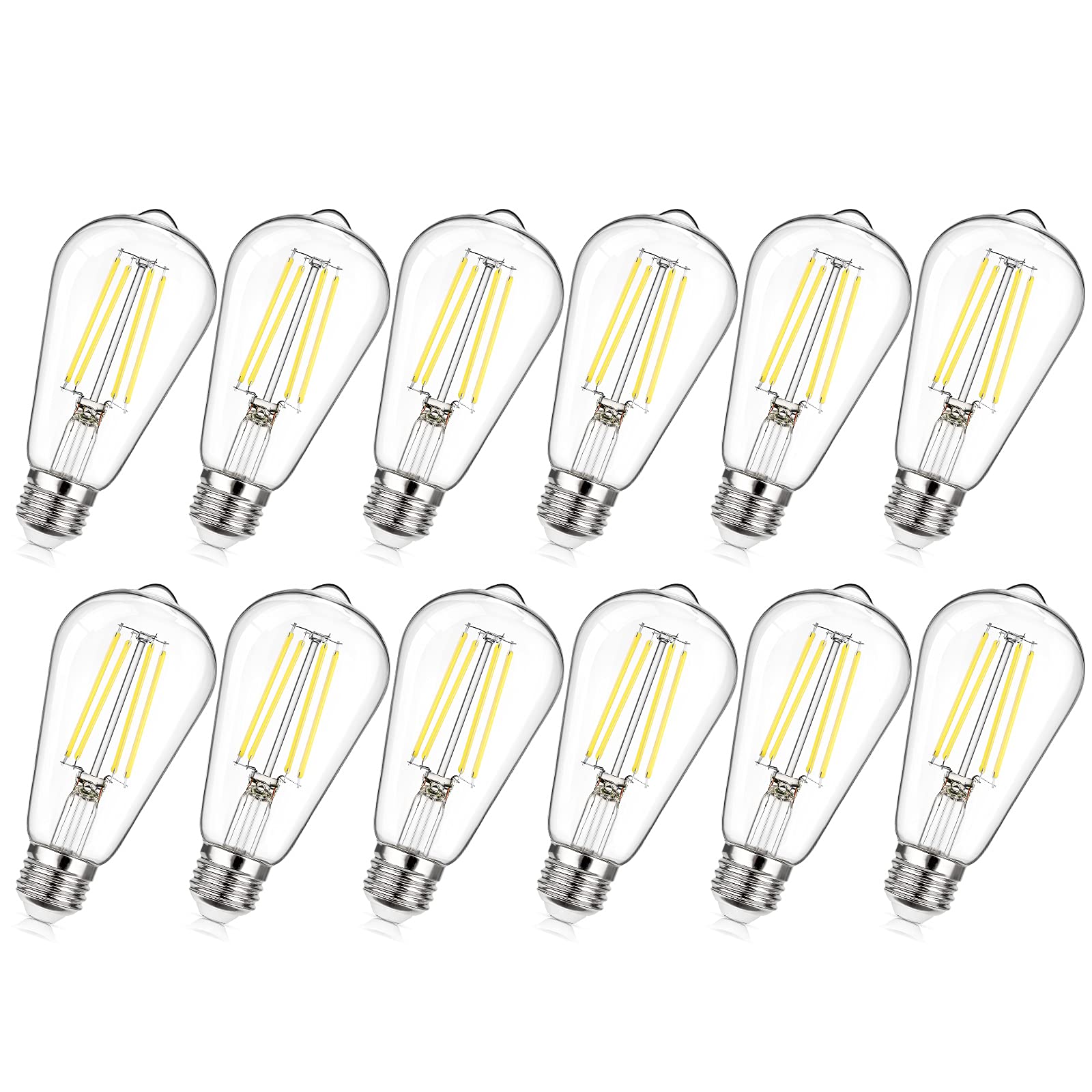 12-Pack Dimmable Vintage LED Edison Bulb 60W Equivalent, 6W 850Lumens