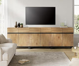 114" Large Wall Unit Entertainment Center with Bookshelves, Lights and 18 Shelves, Modern 4-Piece