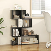 Shaped Bookshelf, 5-Tier Modern Geometric Stepped Bookcase with Anti-Tipping Kits, Freestanding Corner Ladder Display Rack for Living Room Home Office (1, Black)