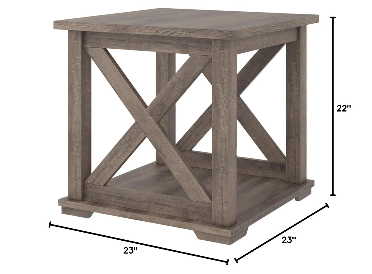 Arlenbry Farmhouse End Table with Crossbuck Details, Weathered Oak Brown