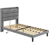 Twin XL Bed Frames, Storage Headboard with Outlets, Sturdy and Stable, No Noise, No