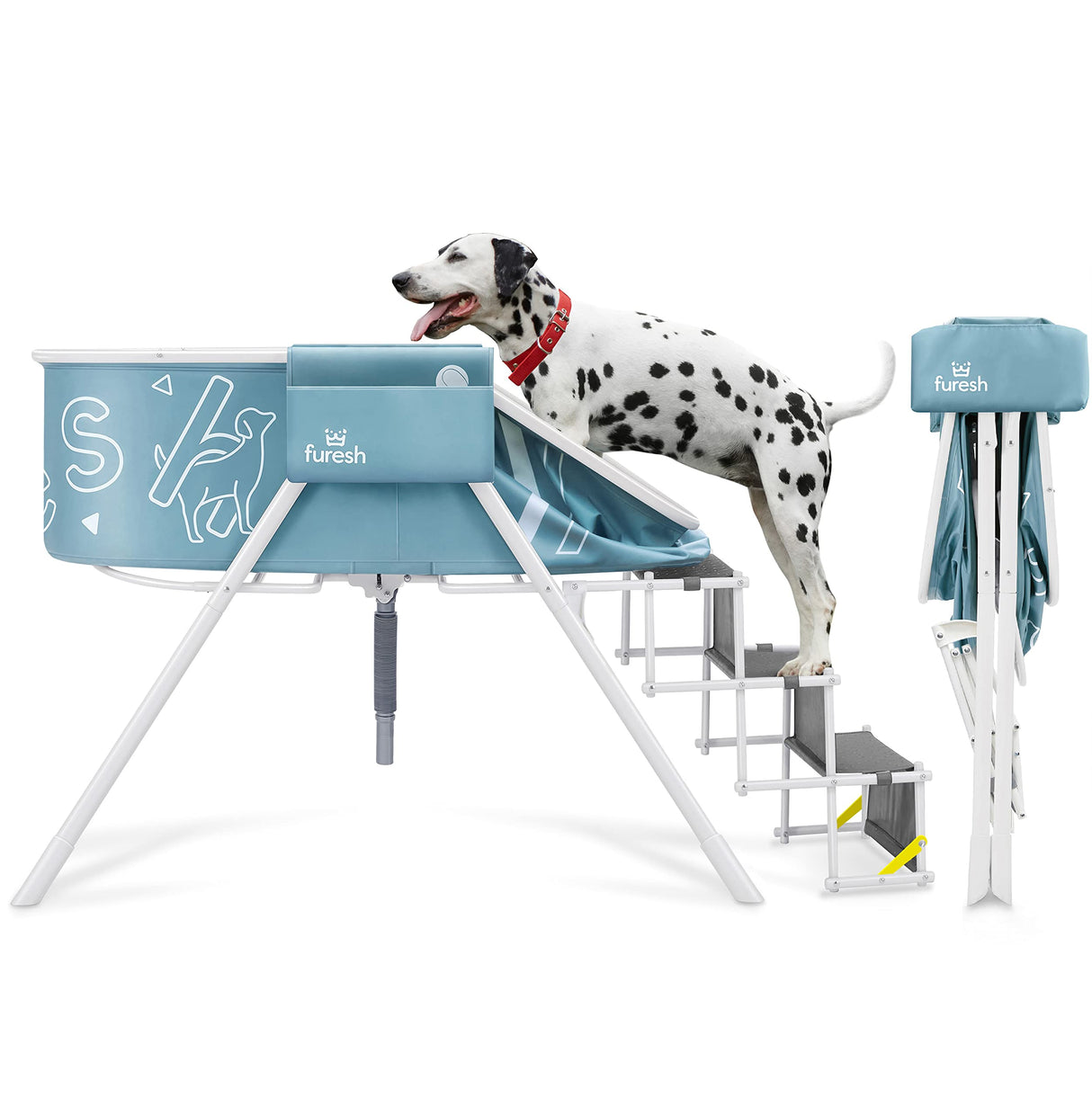 Elevated Dog Bath Tub with Stairs - Portable Foldable Wash Station for Medium to Large Dogs