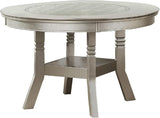 Benjara Round Wooden Dining Table with Glass Inserted Top,