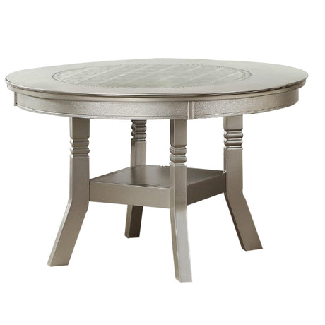 Benjara Round Wooden Dining Table with Glass Inserted Top,