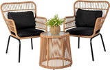 3 Piece Outdoor Wicker Furniture Bistro Set, Rattan Chairs Conversation Sets