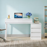 White Desk with 5 Drawers, Modern Home Office Desk with Storage Drawers and Printer