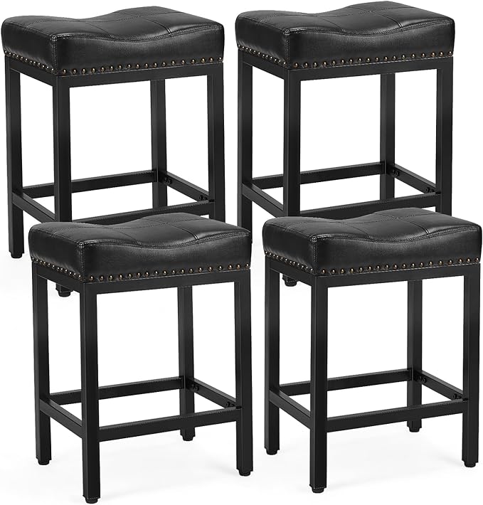 Bar Stools Set of 4， 24 inch Counter Height Bar Stools, Upholstered Modern Kitchen Barstools