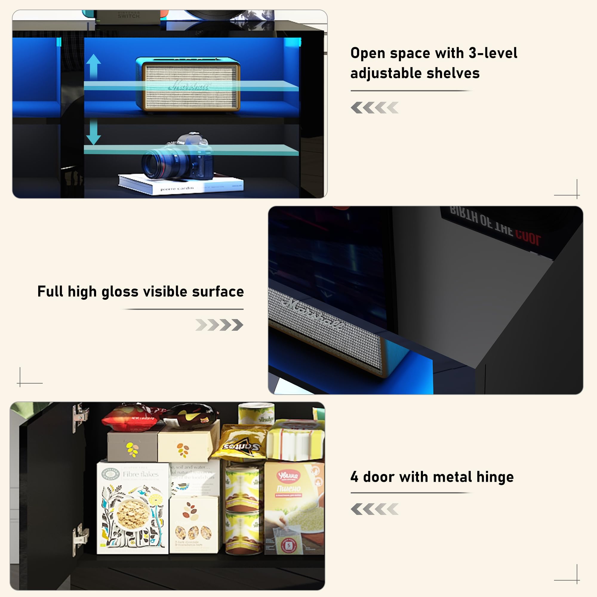 32-Inch Tall Entertainment Center with LED Lighting for 70-80 Inch TV