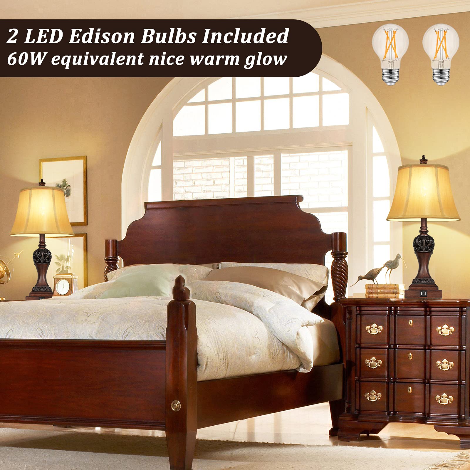 Touch Control Dimmable Table Lamps with USB Ports - Set of 2