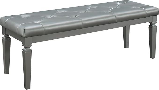 Allura Modern Crystal Tufted Footboard Bench, Silver Bi-Cast Vinyl