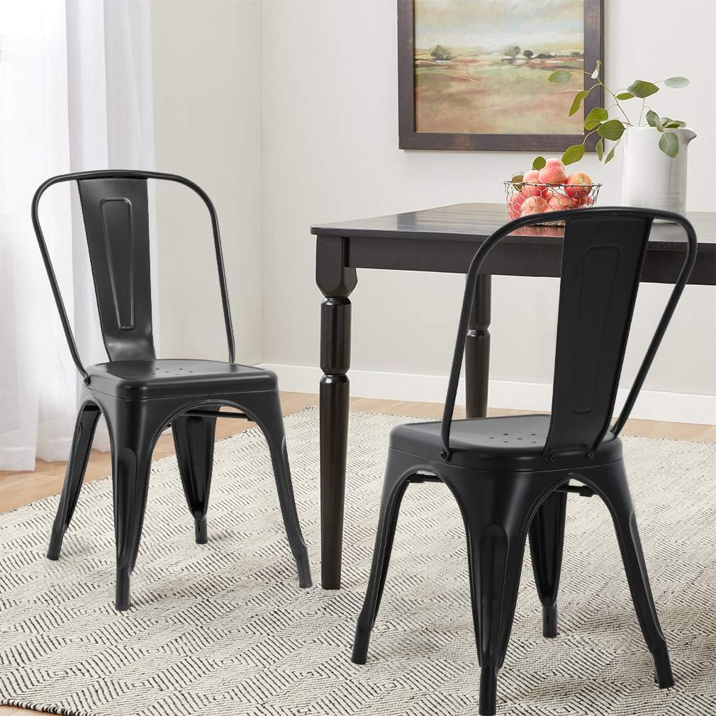 18 Inch Metal Chairs Set of 4 Metal Stackable Patio Seat Height Café Restaurant Dining