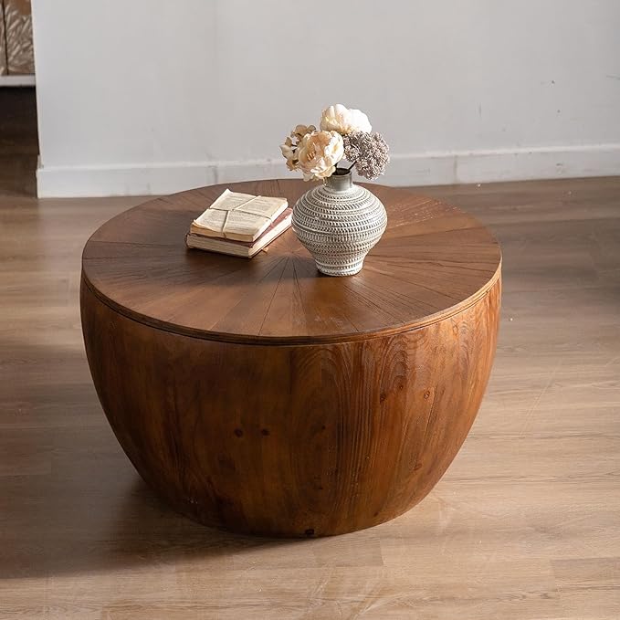 31.5'' Round Wood Coffee Table with Storage for Living Room