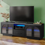 70" TV Stand with LED Lights & Glass Doors