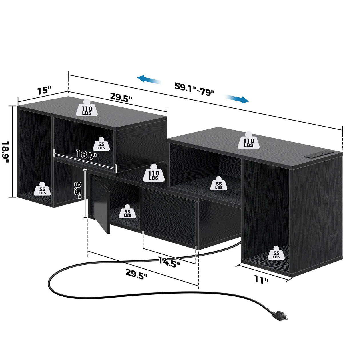 TV Stand, Deformable TV Stand with Power Outlets & LED Strip