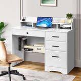 White Desk with 4 Drawers, Home Office Desks Small Desk with Hutch and Shelf