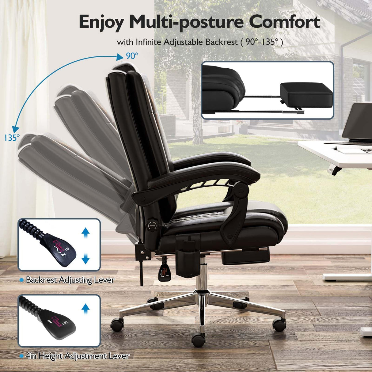 Massage Executive Office Chair with Footrest, Big and Tall Office Chair, Ergonomic PU